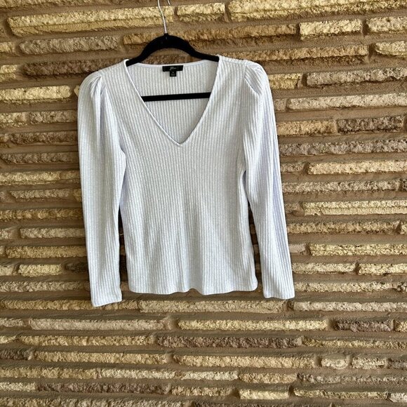 J. Crew Light Blue Ribbed Knit Puffed Sleeves V Neck Casual Sweater Size Small - Picture 7 of 7